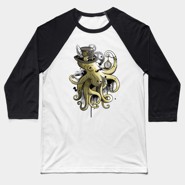 Steampunk octopus Baseball T-Shirt by NemiMakeit